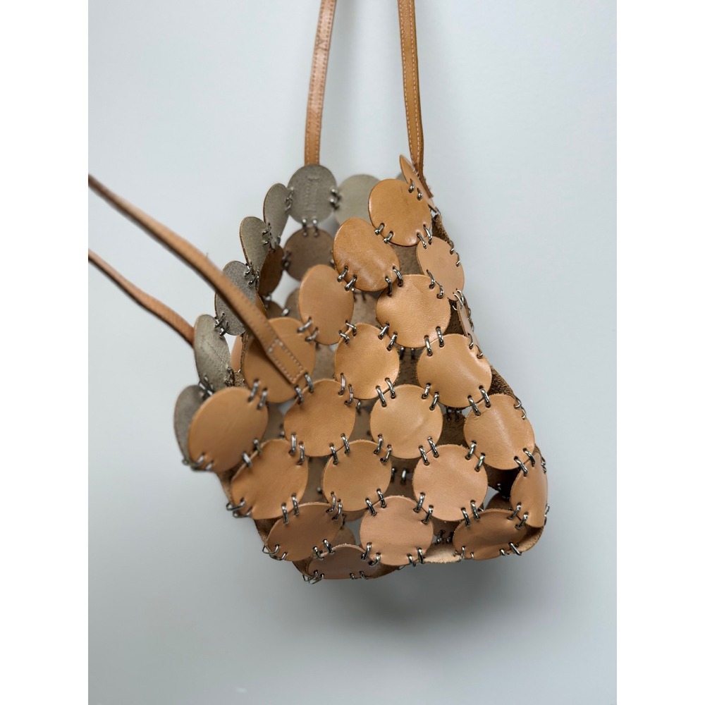 Vintage Leather Laser Cut Tote Purse Light Brown - Picture 6 of 6
